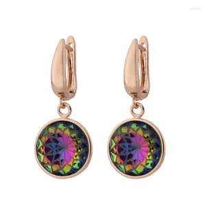 Dangle Earrings Trend Color Flower Glass Drop Women Luxury Fashion Jewelry Rose Gold Wedding Engagement