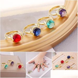 Cluster-Ringe Ly Faceted Kupfer Intarsien Zirkon Ring Mticolor Öffnung Einstellbar Einfache Mode Design Jewely Für Frauen Drop Lieferung J Dhwin