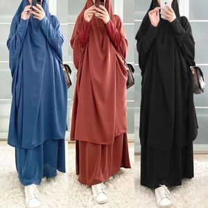 Jeans 9 colori con cappuccio donne musulmane abito hijab preghiera islamica Jilbab Abaya abito lungo abito Ramadan Abaya gonna set indumenti