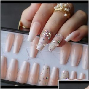 Falsas unhas falsas unhas artesanais ombre gel nude caixão reutilizável imprensa na caixa rosa acrílico uv bling 3d cristal ballet fasle c69yh s0uqm dhgne