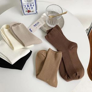 Kadın SOCKS 3 Çift Saf Pamuklu Kadınlar Yüksek Kaliteli Günlük Sıradan Renk Beyaz Kore Moda Kadın Mürettebat Minimalizm Tüp SOWK