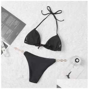 Swim Wear Wholesale Best Quality Bikini New Women Beach Swimsuit Y With Chain 2 Pieces Bandage Bathing Suits Drop Delivery Sports Outd Dhxvg