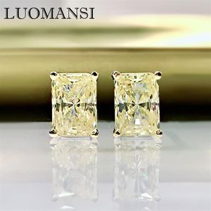 Stud luomansi 100%-S925 Sterling Silber glitzernder Rechteck weiß gelbe Carbon Diamant Ohrringe Frau Schmuck273y