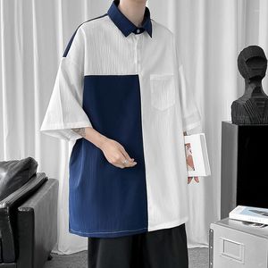 Mäns casual skjortor lapptäcke svart vit is silk japansk hajuku kort ärm skjorta män överdimensionerad blus sommar polo mode 2023 topp