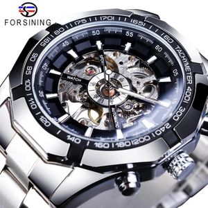 Wristwatches Forsining Stainless Steel Waterproof Mens Skeleton Watches Top Brand Luxury Transparent Mechanical Sport Male Wrist Watches 231128
