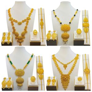 Set di gioielli da sposa indiani da sposa 4 pezzi per le donne etiope Dubai collana placcata oro 24 carati e orecchini regalo di gioielli marocchini 231128