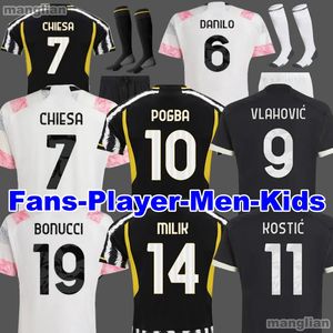 Fãs Jogador Futebol Jerseys 23 24 Home Away MILIK DI MARIA VLAHOVIC KEAN POGBA CHIESA Mckennie LOCATELLI Camisa de Futebol 2023 2024 Kits Homens