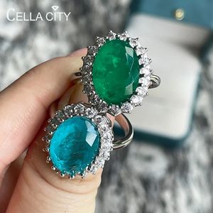 Bröllopsringar Cellacity Classic Paraiba Tourmaline Ring With Oval Shape Gemstones 925 Sterling Silver Charm Female Finger Fine Jewelry Gift 231128