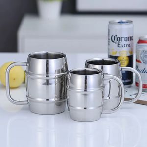 Water Bottles 500450ml Double Stainless Steel Beer Cup Outdoor Camping Western Coffee Cup With Handle Insulated Portable Water Cup Mugs 231129