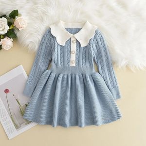 Dancewear inverno meninas tricô lã manga longa vestido outono bebê plissado malha princesa camisola roupas casuais 231128