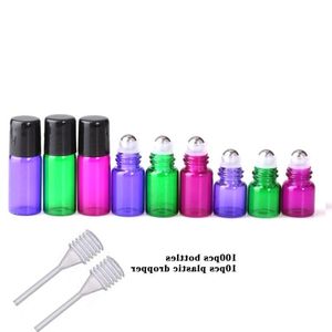 1 2 3 ml colroful mini yeniden doldurulabilir cam silindir top şişeleri, uçucu yağ aromaterapi parfümleri için rulo şişeler vbkua