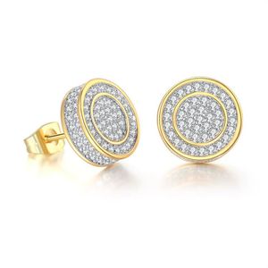 European Hip Hop Studörhängen Full Diamond 3A Zircon Micro-inlyid Gold-Plated Men's Earrings Hipster Accessories Whose257y