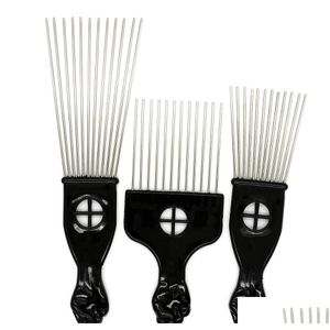 Escovas de cabelo punho afro stianless aço ampla escolha metal cabelo pente pente escova dentes preto com sqcit babyskirt drop entrega dheh5