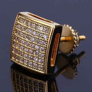 Mens Hip Hop Stud örhängen smycken Nytt mode guld silver simulerade diamant fyrkantiga män modeörhängen353f