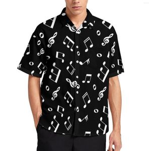 Męskie koszule czarne białe koszula nuty muzyczne wzór wakacje luźne hawajskie bluzki mody krótkie rękawy niestandardowe wierzchołki
