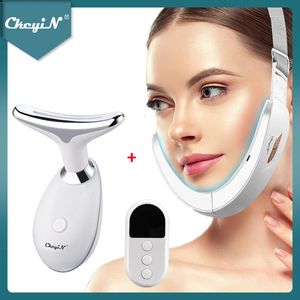 Gesichtspflegegeräte CkeyiN Gesichtsmassagegerät V-Face Lifting Belt LED Pon EMS Massage Shaping Schlankheits-Doppelkinn-Reduzierer V-Line Chin Cheek Lift Up 231128