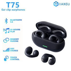 Cell Phone Earphones TWS Bluetooth 5 3 Wireless Bone Conduction Headphones T75 Clip Ear Music Noise Canceling Headset HD Call Sports Gaming 231128