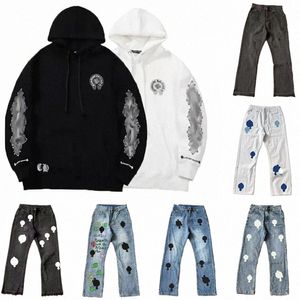 Designer Hoodie Zipper Hoodie Homens Mulheres Moletons Corações Jaquetas Ch Mangas Compridas Jaqueta Solta Algodão Pullove Hoody Sânscrito Cruz Padrão Hip Hop St 99Jk #