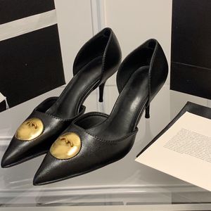 Nuove donne famose sandali di marca di lusso designer classico bronzo doppia lettera eleganti tacchi alti a punta laterale in pelle cava tomaia antiscivolo scarpe eleganti da donna