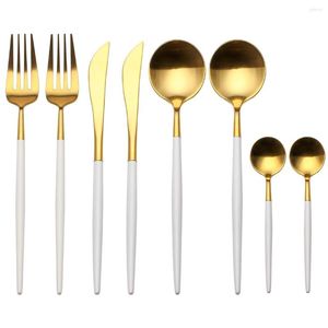 Servis uppsättningar matt 18/10 rostfritt stål bordsuppsättning 8 stycken bestick guld plattvarie middag gafflar knivar diskmaskin säker