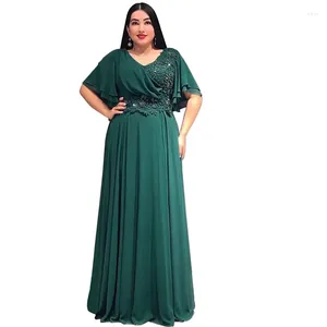 Etnik Kıyafet Afrika Düğün Partisi Kadınlar İçin Dreses Bahar Sonbahar Kısa Kol V-Neck Polyester Yeşil Pembe Kırmızı Uzun Elbise Maxi