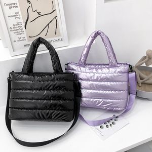 Evening Bags Fashion Winter Space Padded Cotton Women Crossbody Casual Nylon Large Capacity Female Shoulder Solid Color Handbags 231128