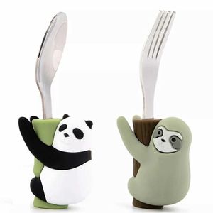 Copos pratos utensils lofca panda baby silicons colloons sloth fork silicone alimento Aprenda a comer utensílios infantis BPA Feeding de alimentos grátis P230314
