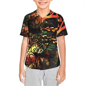 Herren Casual Shirts Polynesian Tribal Pohnpei Totem Tattoo Prints Boy Baseball Jersey T Kurzarm Hip Hop Sport Uniformen (3-16 Jahre)