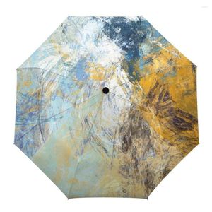 Parasol żółty biały akwarela vintage kreatywny parasol deszczowy Kobiety Automatyczne trzy składane wiatrówki parasol parasol parasluie