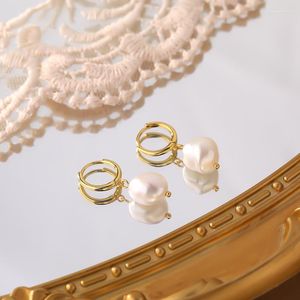 Hoop Earrings ALLME Dainty Baroque Freshwater Pearl For Women 14K Gold Plated Copper Huggie Earring Party Wedding Jewelry