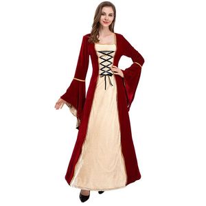 Traje de tema elegante para o drama estágio de palco europeu e americano Retro Medieval Dress com cintura de gravata Luxa