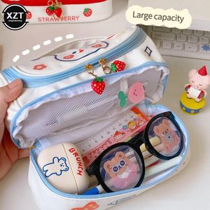 Kawaii Pencil Bag Pen Cases 2 Layer High Capacity Pencils Pouch DIY Sticker School Stationery Girl Gift