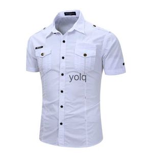 Camisas casuais masculinas verão mens algodão sólido camisa masculina manga curta carga poeta trabalho militar t top homem cloingyolq