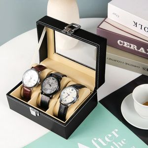 ZEWNĘTRZE Pudełka Obudowy Watch Watch Watch Display Organizer PU skórzany Organizator do dużych zegarków Blokowanie uchwytu do przechowywania Glass Dropship 231128