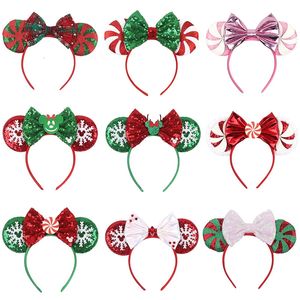 Hårtillbehör 10st/Lot Wholesale Christmas Mouse Ears pannband Kvinnor Pepparmynta Candy Hairband Girls Festival Bow Party DIY Hårtillbehör 231124