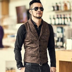 Gilet da uomo Gilet da uomo primaverile ed estivo Tendenza alla moda Gilet oversize ampio monopetto in tessuto scamosciato