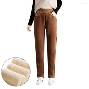 Women's Pants Warm Womens Casual Corduroy Comfy Pull On Elastic Waist Trousers Cotton For Winter Wearing Brown/Grey-