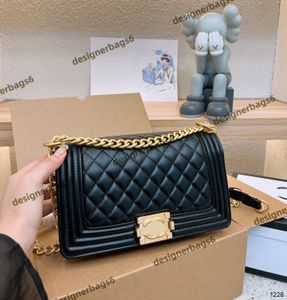 2023 Bolsa De Couro Genuíno Designer Sacos Sacoche Mulheres Bolsa Personalizada Mulheres Bolsa De Couro De Couro De Luxo Designer De Cadeia De Xadrez Crossbody Gado Ombro CC Bag 25cm