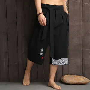 Ethnic Clothing Japanese Fashion Kimono Traditional Pant Men Boy Linen Cropped Asian Bath Pants Casual Loose Male Yukata Trousers