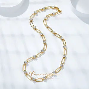Ketten Vinregem Lab erstellte Saphir-Edelstein-Persönlichkeits-Schlüsselbeinketten-Halsketten, 18 Karat vergoldetes 925er-Sterlingsilber, edler Schmuck