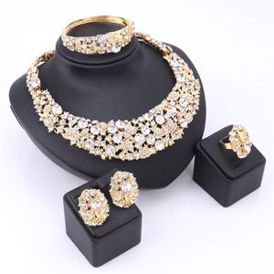 Trendy Jewelry Sets For Women Wedding Bridal Party Imitated Crystal Gold Plated Pendant Lady Costume Statement Necklace Earrings196g