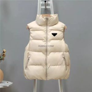 Womens Vests Puffy Jacket Sleeveless Woman Jackets Designers Coat Matte Slim Outwears Metal Triangle Pattern Solid color h quality Coats Vest S-2XL