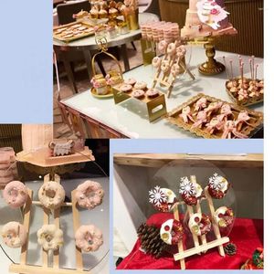 Bakeware Tools Thickened Donut Display Holder Reusable Acrylic Stand With Solid Wood Base For Wedding Birthday Party Dessert