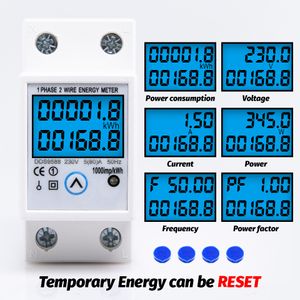 Enerji Ölçer Din Rayı Dijital Tek Faz Sıfırlama Sıfır KWH Akım Voltaj Güç Tüketimi Wattmetre Elektrik 220V AC 230428