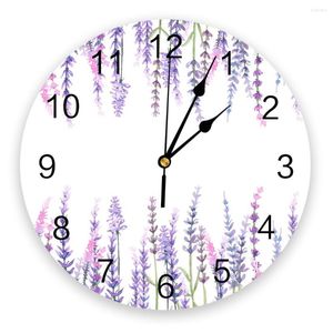 Relógios de parede planta lavanda roxa em aquarela relógio de flores decoração de casa quarto silencioso digital para crianças quartos