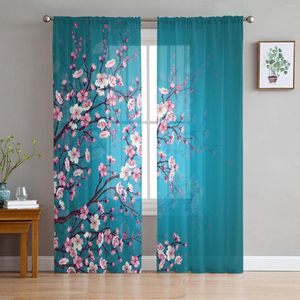 Curtain Cherry Blossom Plum Pink Tulle Curtains For Living Room Bedroom Decoration Luxury Voile Valance Sheer Kitchen