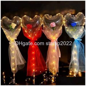 Decorazione per feste Led Bobo Palloncino Lampeggiante Luce a forma di cuore Fiore rosa Palla Trasparente Regalo di San Valentino Consegna a goccia Dhcbj