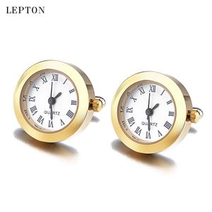 Manschettlänkar Batteri Digital klocka Manschettknappar för män Lepton Real Clock Cufflinks Watch Cuff Links For Mens smycken Relojes Gemelos 230428