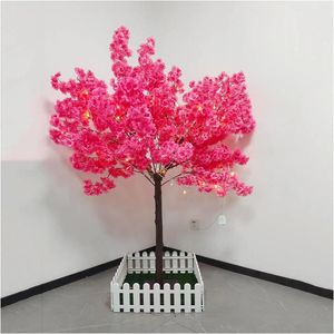 Dekorativa blommor ArtificiaCherry Blossom Tree med LED -ljus 5ft/1,5 m handgjorda rosa stjälkar för inomhus bröllop hemmakontorsfest