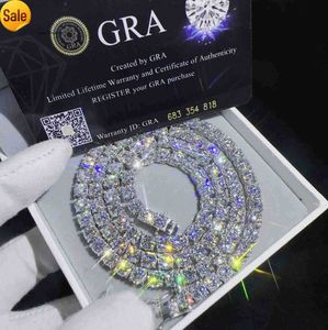 قلادة قلادة أزياء المجوهرات قلادة الهيب هوب ممر اختبار الماس 5 مم VVS Moissanite المثلجة خارج سلسلة التنس للرجال نساء